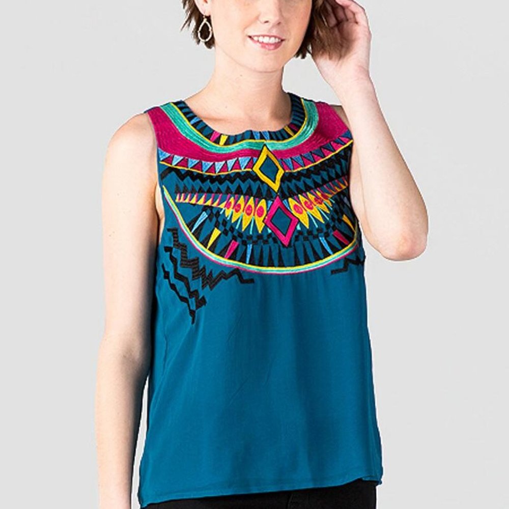 Francesca's Sleeveless Embroidered Kiki Tank - S